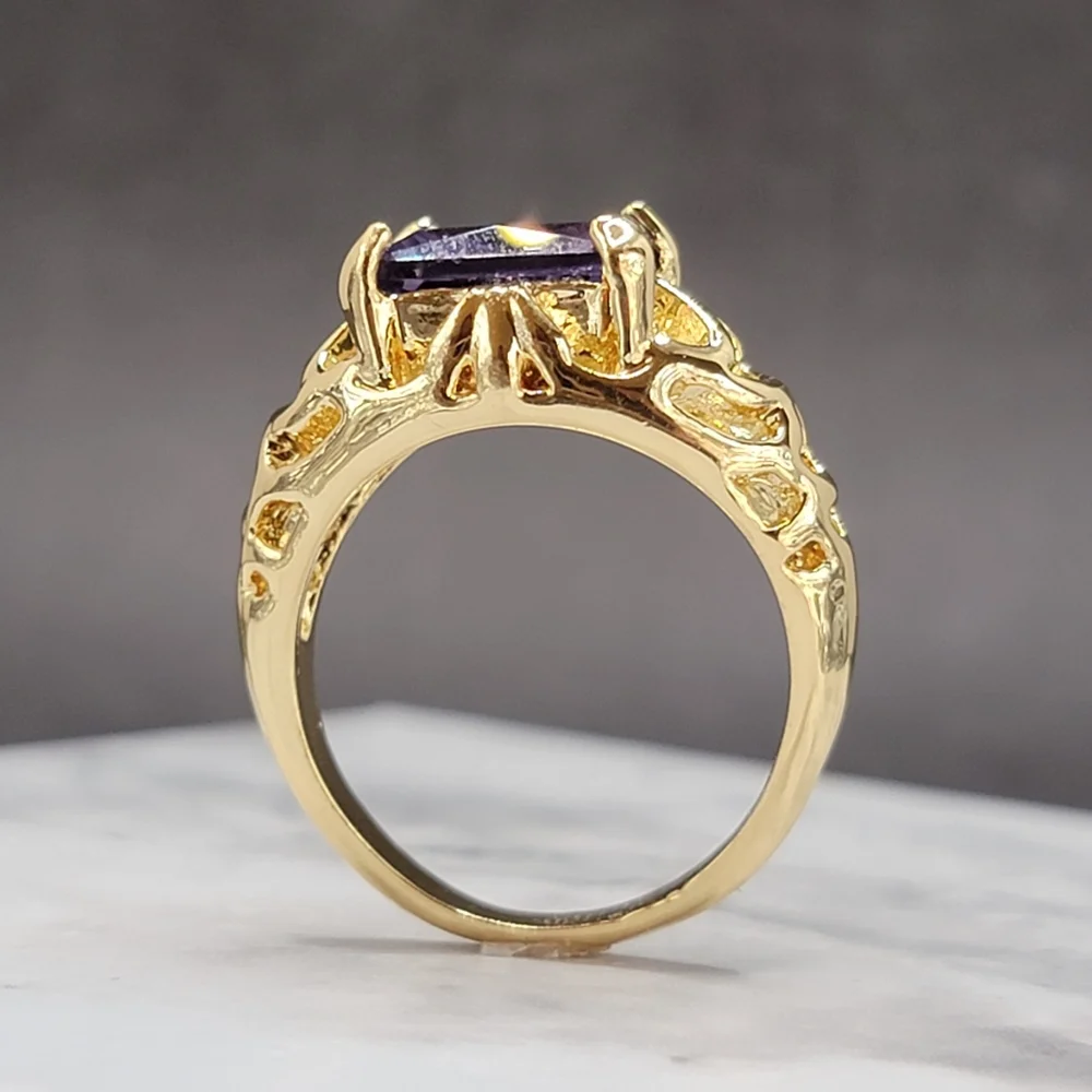 Gold Plated Simulated Amethyst Filigree Ring
